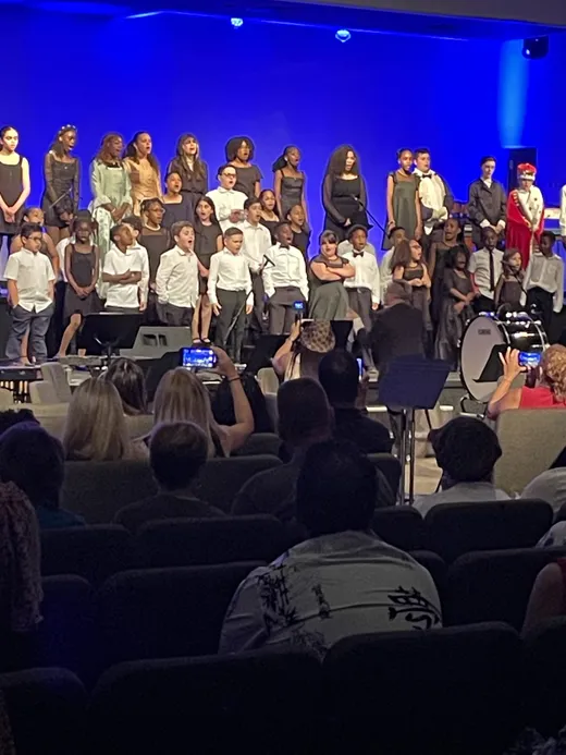 The whole school on stage for the annual musical production